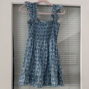 Hill House Blue Floral Smocked Mini Dress with Ruffle Straps